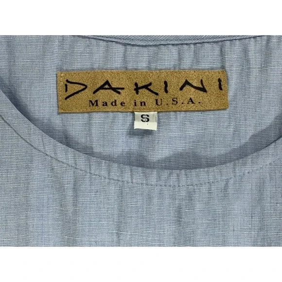 Dakini Sleeveless Shift Dress Small Light Blue Lyocell Linen Blend USA Tie Back - Picture 3 of 8